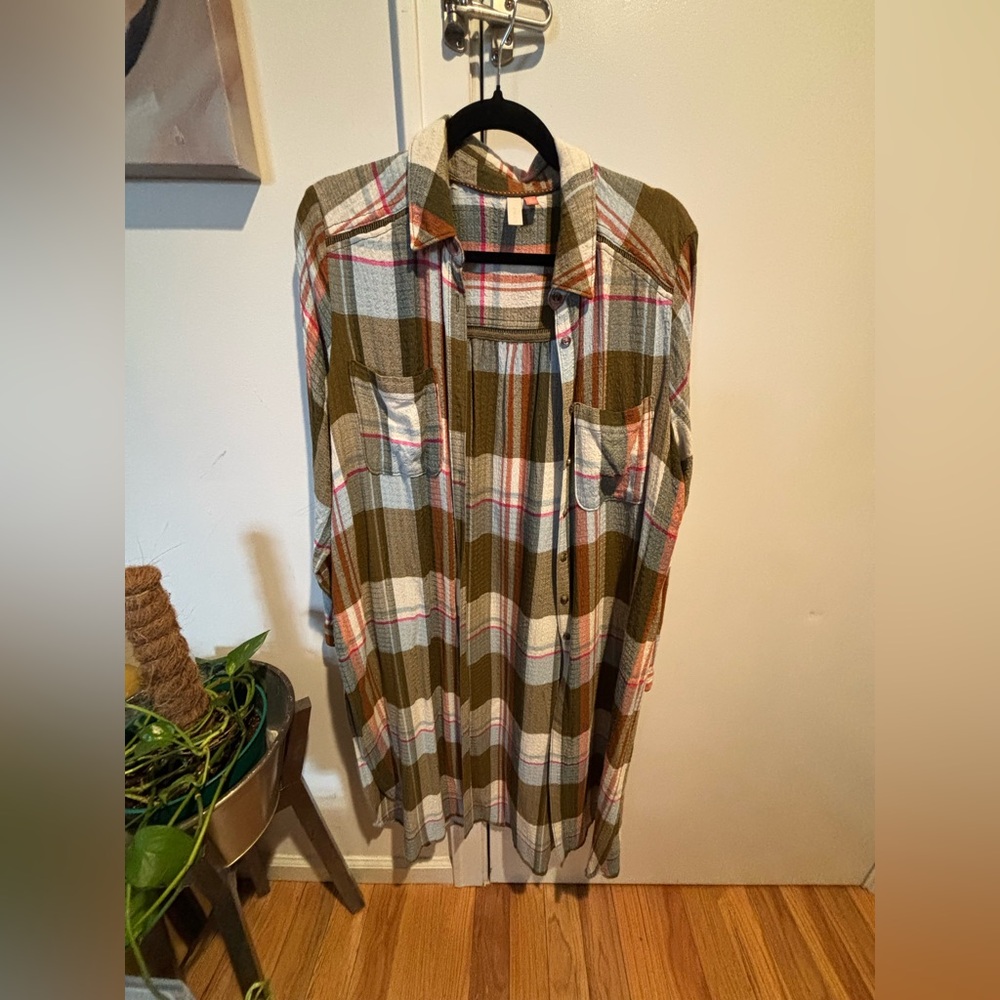 PILCRO x ANTHROPOLOGIE Side Slit Maxi Tunic Button Down Shirt Shirtdress Duster - Picture 13 of 15